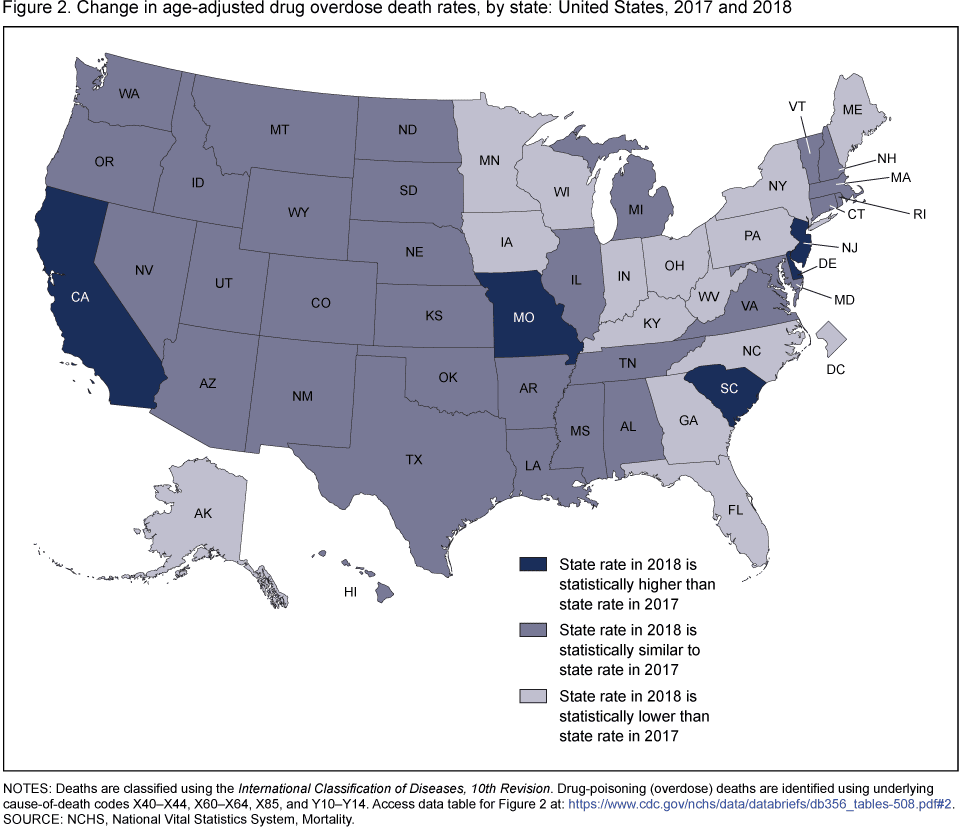 drug overdose deaths map in 2018