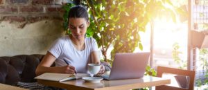 woman does her moral inventory at a cafe