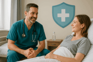Medically assisted detox near me – shield with medical cross over soft gradient, headline “Medically Assisted Detox Near Me,” safe supervised withdrawal, 24/7 care.