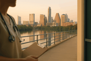 Medical drug detox in Austin TX with 24/7 medical supervision and supportive environment overlooking the Austin skyline.