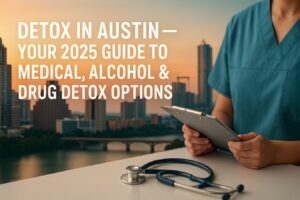 Detox in Austin skyline banner—2025 guide to medical, alcohol & drug detox options in Austin, TX.