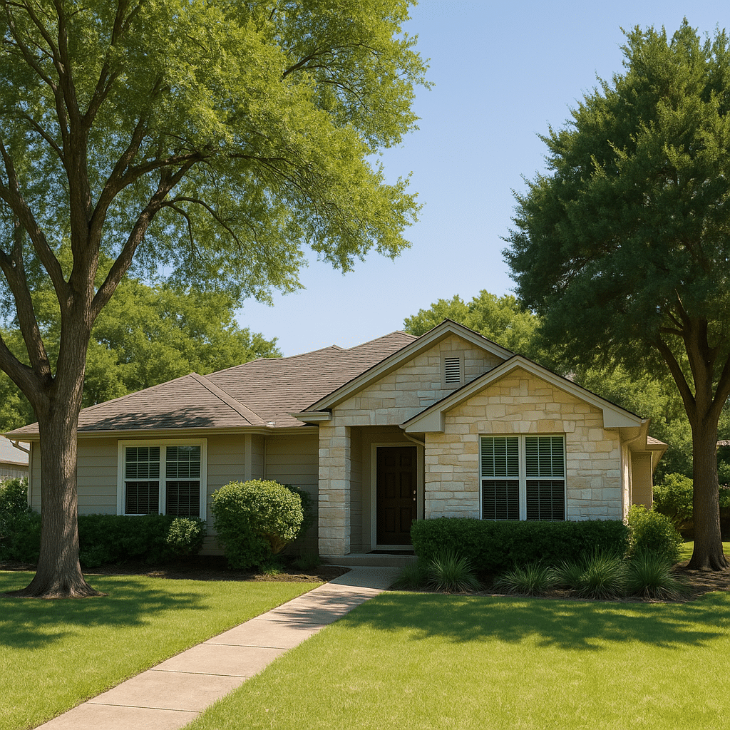 Contemporary two-story drug rehab facility in San Antonio, TX with green siding and landscaped garden.