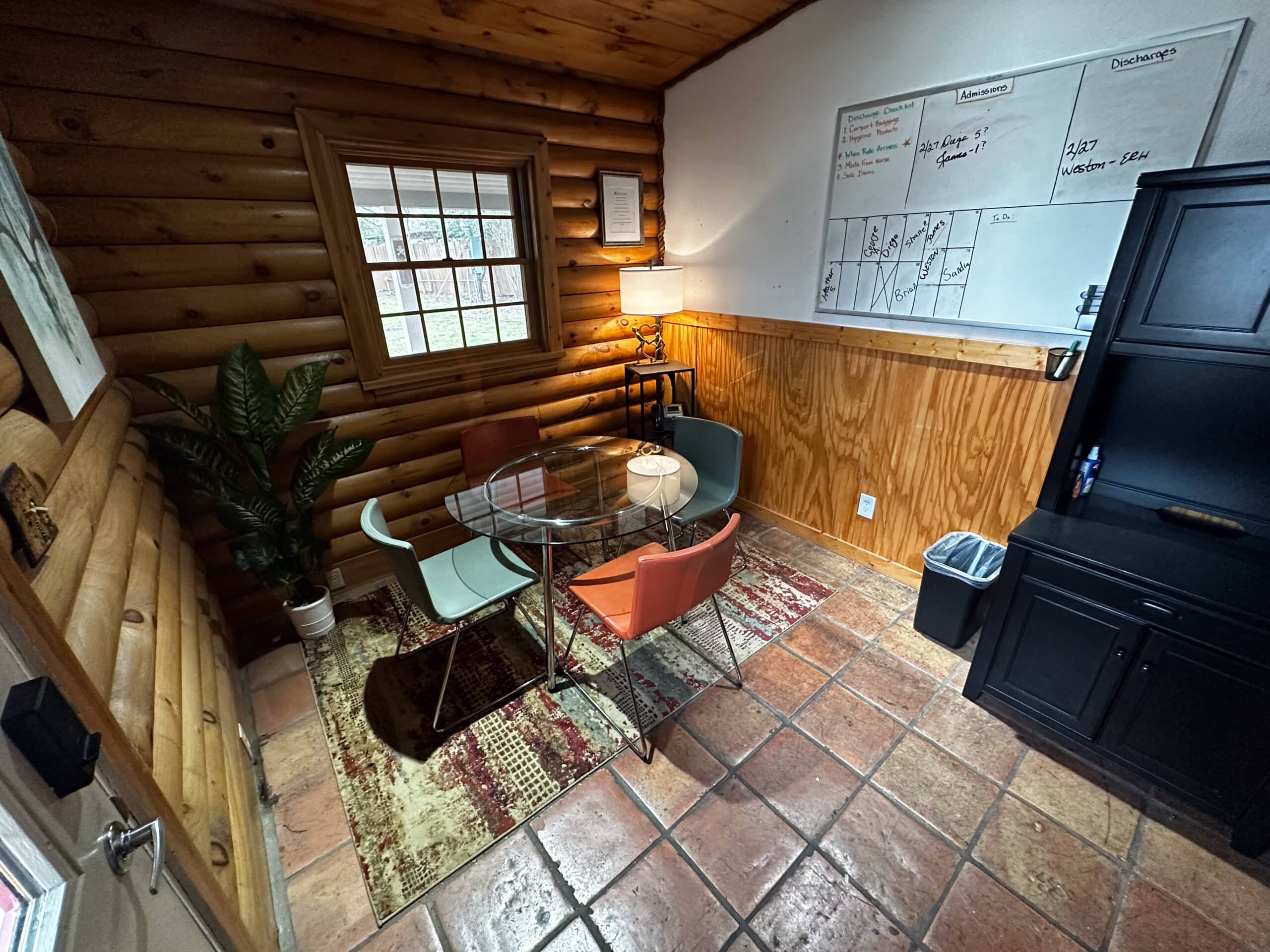 Intake and consultation office at Briarwood Detox Center Austin with glass table and whiteboard.